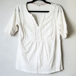 Boden White Shirt short sleeve Tee T-shirt 8R eyelet office basic